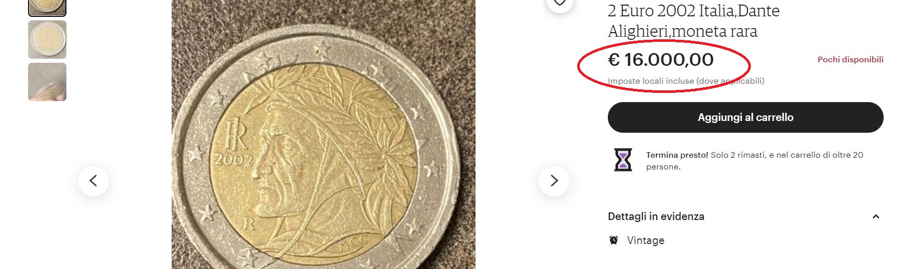 moneta dante rara valore 15 mila euro